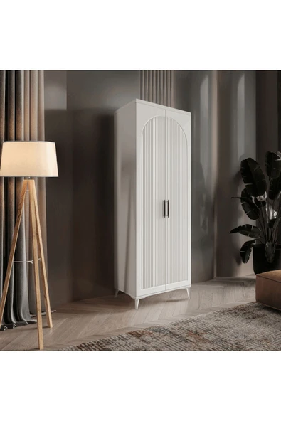GuneyStore Ücretsiz Montaj Komple Mdf Oslo 2 Kapaklı Beyaz Gardırop ürün görseli 1