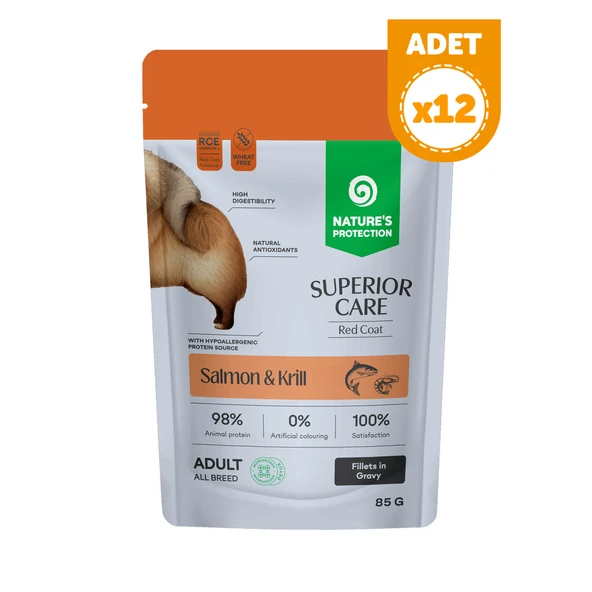 Nature’s Protection Superior Care Kızıl Tüylü Köpekler İçin Somonlu & Krilli Sos İçinde Yaş Köpek Maması 85g (12 Adet) ürün görseli 1
