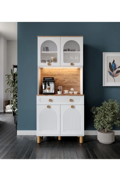GuneyStore Rosa Kahve Köşesi - 93 cm MDF Mutfak Dolabı - LED Aydınlatmalı - Ücretsiz Montaj ürün görseli 1