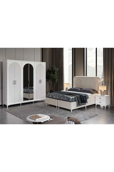 GuneyStore - Ücretsiz Montaj - Oslo 6 Kapaklı Komple Mdf Beyaz Yatak Odası Takımı ürün görseli 1