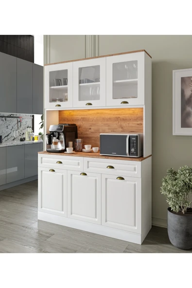 GuneyStore Gözde Kahve Köşesi - 140 cm MDF Mutfak Dolabı - LED Aydınlatmalı - Ücretsiz Montaj ürün görseli 1