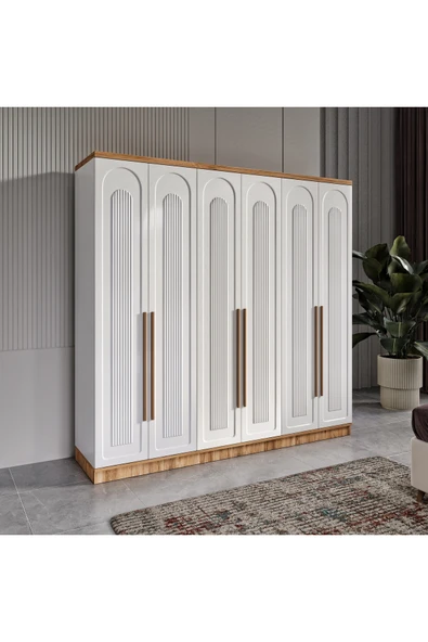 GuneyStore Ücretsiz Montaj Flora 6 Kapaklı Komple MDF Gardırop - Elbise Dolabı ürün görseli 1