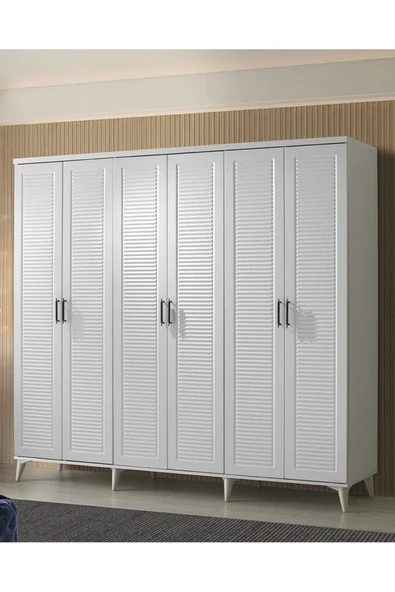 GuneyStore Ücretsiz Montaj Komple Mdf Paris 6 Kapaklı Gardırop Beyaz Elbise Dolabı Gardolap ürün görseli 1
