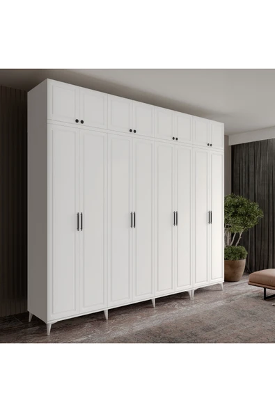 GuneyStore Ücretsiz Montaj Milas 8 Kapaklı Komple MDF Ayaklı Yüklüklü Gardırop ürün görseli 1