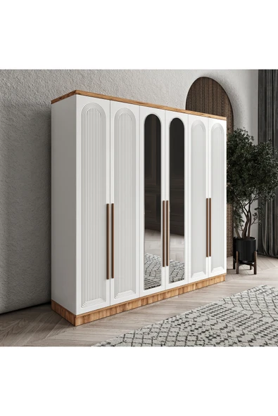 GuneyStore Rosa 6 Kapaklı Aynalı Komple MDF Gardırop - Elbise Dolabı ürün görseli 1