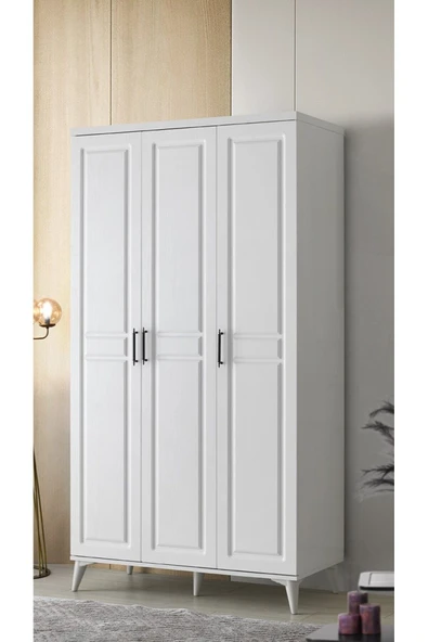 GuneyStore Ücretsiz Montaj Komple Mdf Sport 3 Kapaklı Beyaz Gardırop Elbise Dolabı Gardolap ürün görseli 1