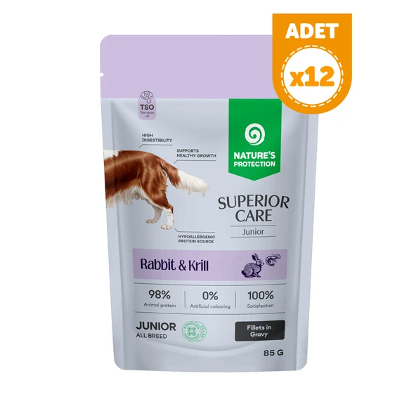 Nature’s Protection Superior Care Tavşanlı & Krilli Sos İçinde Yavru Köpek Yaş Maması 85g (12 Adet) ürün görseli 1