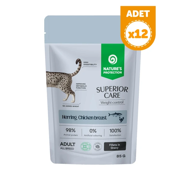 Nature’s Protection Superior Care Ringa Balıklı & Tavuk Göğüslü Kilo Kontrolü İçin Sos İçinde Yaş Kedi Maması 85g (12 Adet) ürün görseli 1