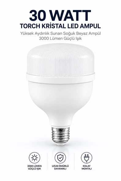 30 Watt Torch Kristal Led Ampul Yüksek Aydınlık Sunan Soğuk Beyaz Ampül 3000 Lümen Güçlü Işık ürün görseli 1