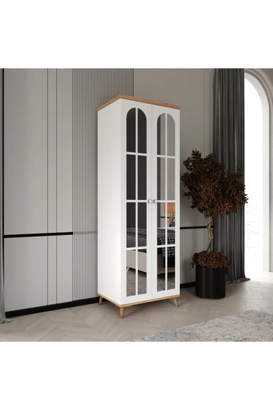 GuneyStore Ücretsiz Montaj Bohem 2 Kapaklı Aynalı Komple MDF Gardırop - Elbise Dolabı ürün görseli 1