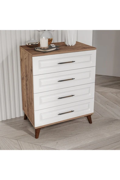 GuneyStore Sport 4 Çekmeceli Komple MDF Atlantik Çam Beyaz Şifonyer - Ücretsiz Montaj ürün görseli 1