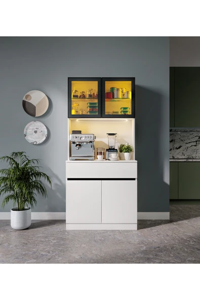 GuneyStore Lotus Mini Kahve Köşesi Komple MDF LED Aydınlatmalı Mutfak Dolabı ürün görseli 1