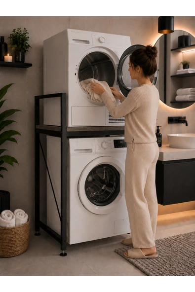 Flinder Lifos Beyaz Raflı Çamaşır Makinesi Dolabı Kurutma Makinesi Dolabı Metal Banyo Dolabı FL-Lifos-SS ürün görseli 1
