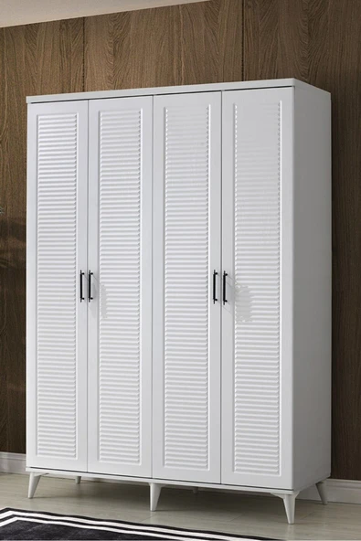 GuneyStore Ücretsiz Montaj Komple Mdf Paris 4 Kapaklı Beyaz Gardırop Elbise Dolabı ürün görseli 1