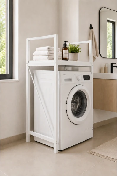 Flinder Lifos Beyaz Raflı Çamaşır Makinesi Dolabı Kurutma Makinesi Dolabı Metal Banyo Dolabı FL-Lifos-BB ürün görseli 1