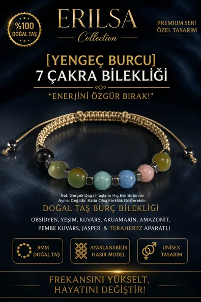 Sertifikalı Yengeç Burcu 7 Çakra Doğal Taş Bileklik -Ayarlamalı Unisex Lüks Hem Bileklik Hem Halhal ürün görseli 1