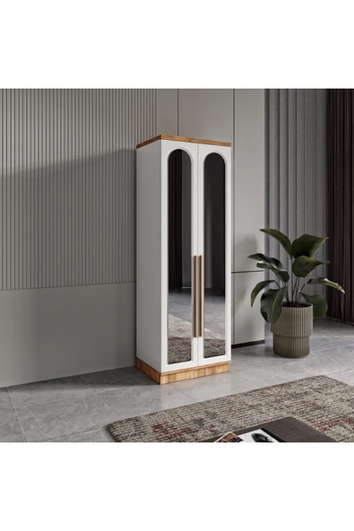 GuneyStore Ücretsiz Montaj Flora 2 Kapaklı Aynalı Komple MDF Gardırop - Elbise Dolabı ürün görseli 1