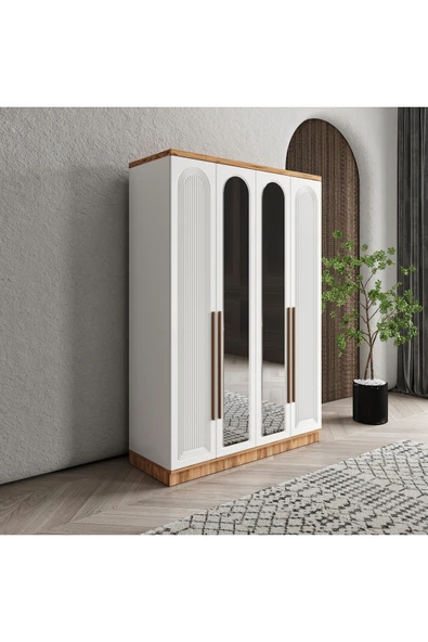 GuneyStore Ücretsiz Montaj Rosa 4 Kapaklı Aynalı Komple MDF Gardırop - Elbise Dolabı ürün görseli 1