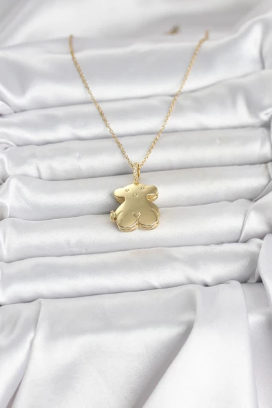 316L Çelik Zincir Gold Renk Ayıcık Model Açılabilir Kadın Kolye ürün görseli 1