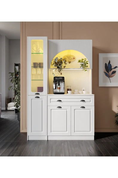 GuneyStore Armoni Black Midi Kahve Köşesi Sol Vitrinli Komple MDF - Ücretsiz Montaj ürün görseli 1