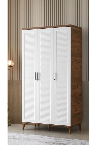 GuneyStore Ücretsiz Montaj Komple Mdf Paris 3 Kapaklı Atlantik Çam-beyaz Gardırop Elbise Dolabı ürün görseli 1