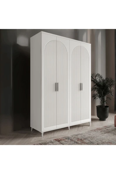 GuneyStore Ücretsiz Montaj Komple Mdf Oslo 4 Kapaklı Beyaz Gardırop ürün görseli 1