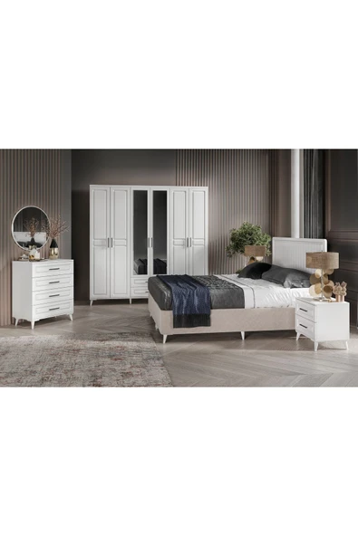 GuneyStore Ücretsiz Montaj Gözde 6 Kapaklı Komple Mdf Beyaz Yatak Odası Takımı ürün görseli 1