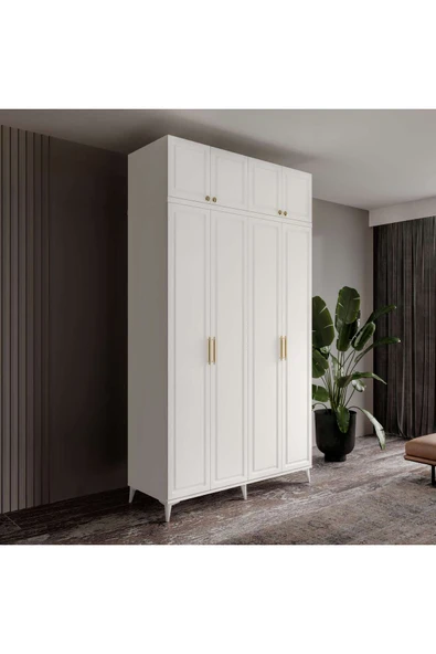 GuneyStore Ücretsiz Montaj Milas Gold 4 Kapaklı Komple MDF Ayaklı Yüklüklü Gardırop ürün görseli 1
