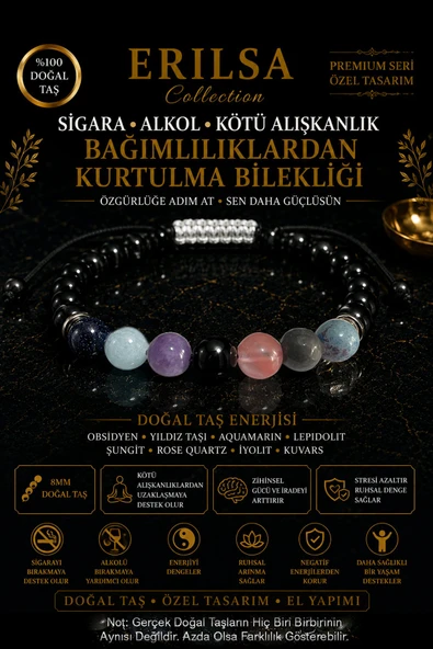 Sertifikalı Doğal Taş Kötü Alışkanlıklardan Uzaklaşma Bilekliği - Ayarlanabilir Unisex Lüks Tasarım ürün görseli 1