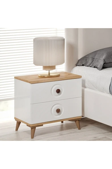 GuneyStore Nevada Komple MDF Atlantik Çam - Beyaz Komodin - Ücretsiz Montaj ürün görseli 1