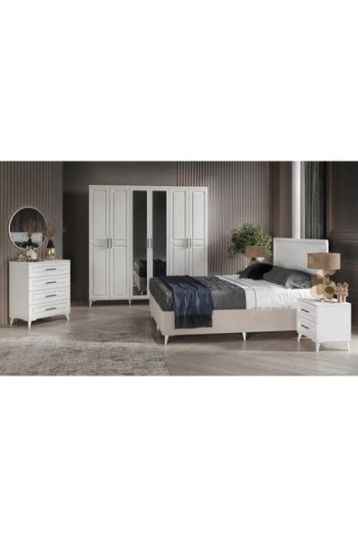 GuneyStore Ücretsiz Montaj Komple Mdf Sport 6 Kapaklı Beyaz Yatak Odası Takımı Baza Dahil ürün görseli 1