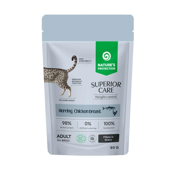 Nature’s Protection Superior Care Ringa Balıklı & Tavuk Göğüslü Kilo Kontrolü İçin Sos İçinde Yaş Kedi Maması 85g ürün görseli 1