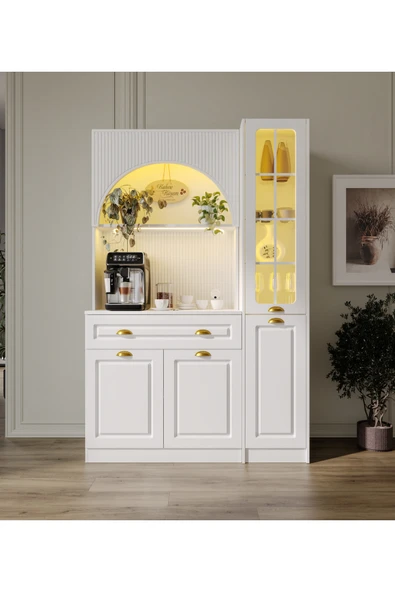 GuneyStore Armoni Gold Midi Kahve Köşesi Sağ Vitrinli Komple MDF - Ücretsiz Montaj ürün görseli 1