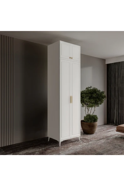 GuneyStore Ücretsiz Montaj Milas Gold 2 Kapaklı Komple MDF Ayaklı Yüklüklü Gardırop ürün görseli 1