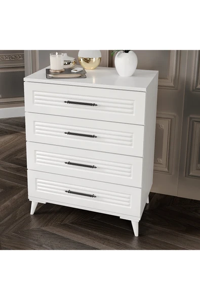 GuneyStore Paris 4 Çekmeceli Komple MDF Beyaz Şifonyer - Ücretsiz Montaj ürün görseli 1