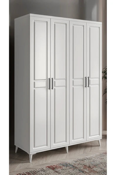 GuneyStore Ücretsiz Montaj Komple Mdf Sport 4 Kapılı Beyaz Gardırop Elbise Dolabı Gardolap ürün görseli 1