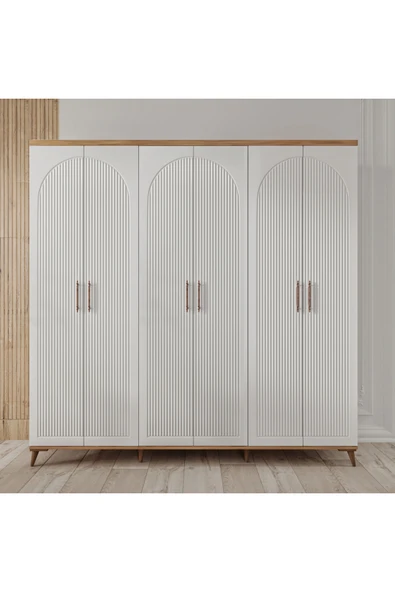 GuneyStore Ücretsiz Montaj - Nevada 6 Kapaklı Komple Mdf Gardırop - Elbise Dolabı - Mdf Dolap ürün görseli 1