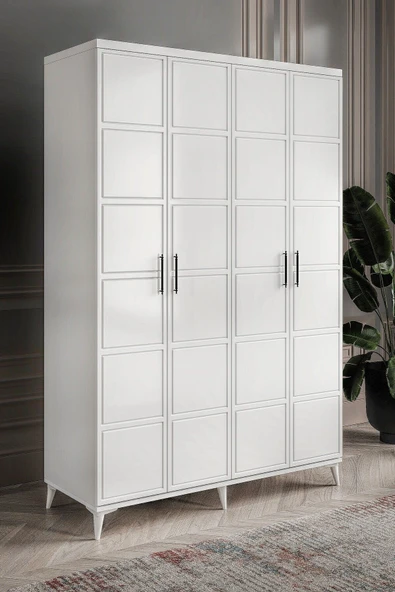 GuneyStore Ücretsiz Montaj Milano 4 Kapaklı Komple Mdf Beyaz Gardırop ürün görseli 1
