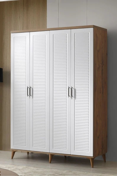 GuneyStore Ücretsiz Montaj Komple Mdf Paris 4 Kapaklı Atlantik Çam-beyaz Gardırop Elbise Dolabı ürün görseli 1