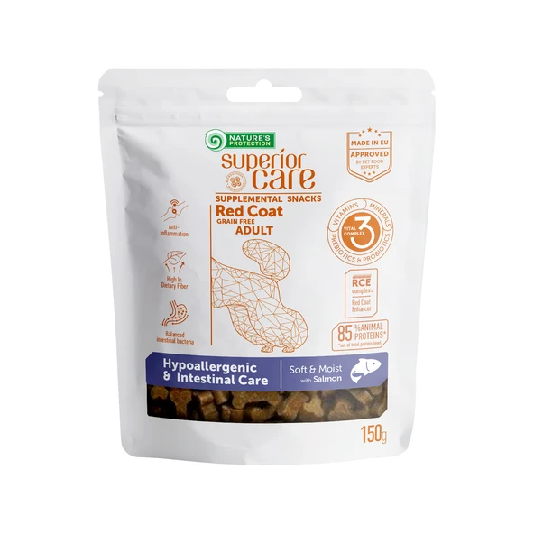 Nature’s Protection Superior Care Kızıl Tüylü Köpekler İçin Somonlu Hipoalerjenik & Bağırsak Destekli Köpek Ödülü 150g ürün görseli 1