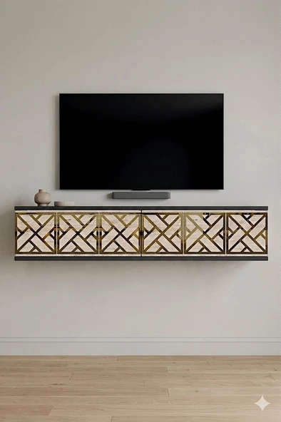 TDA1238ATG AREX Duvara Montaj Tv Sehpası Antrasit-Traverten-Gold 120cm ürün görseli 1
