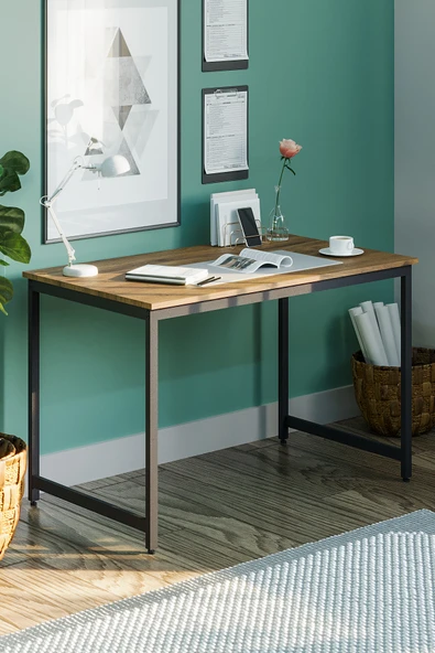 Flinder Çam/Siyah 60 X 120 Cm, Ofis Masası, Çalışma Masası, Bilgisayar Masası, Yemek Masası, Metal Ayaklı FL-OFİS-CS-120 ürün görseli 1