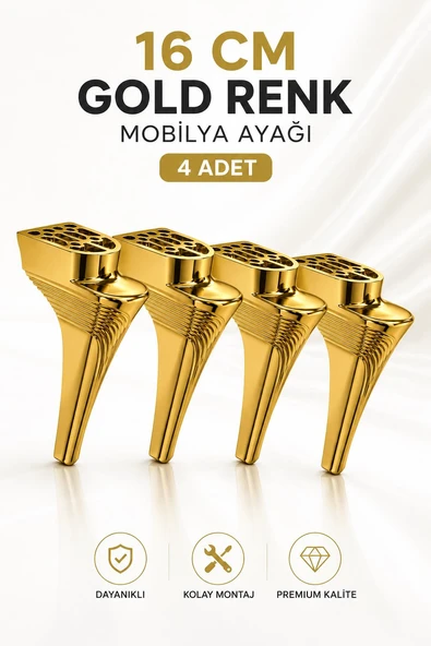 Mobilya Ayağı 16 CM Altın 4 Adet Modern Dekoratif Sert Plastik Koltuk Mobilya Ayağı ürün görseli 1