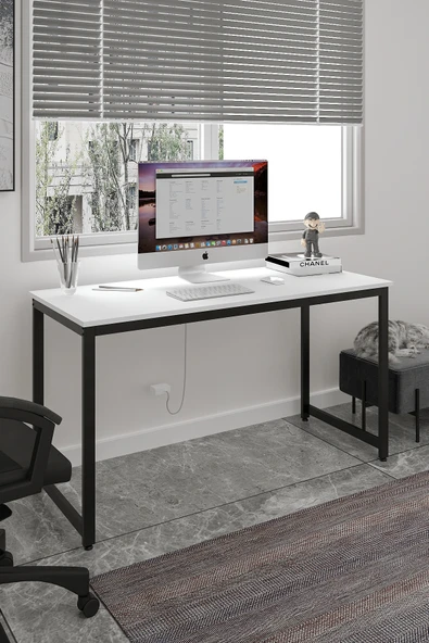 Flinder Beyaz/Siyah 60x140 Çalışma Masası, Bilgisayar Masası, Ofis Masası, Yemek Masası FLN14004OSBD ürün görseli 1