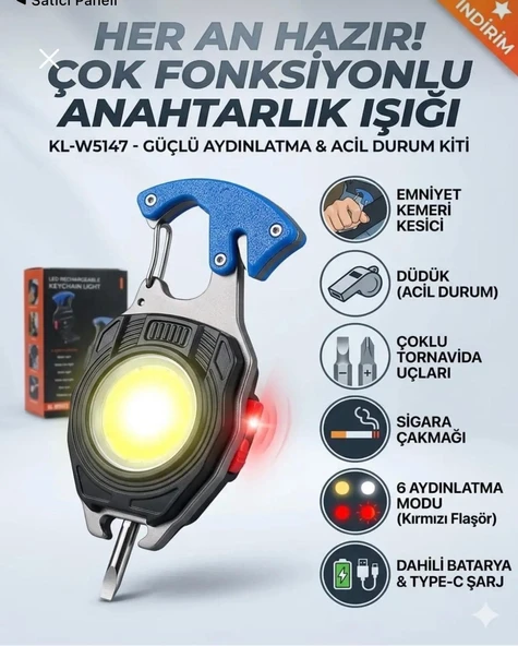 Çok Fonksiyonlu - Şarjlı - Anahtarlık - çakmaklı - kamp feneri ürün görseli 1