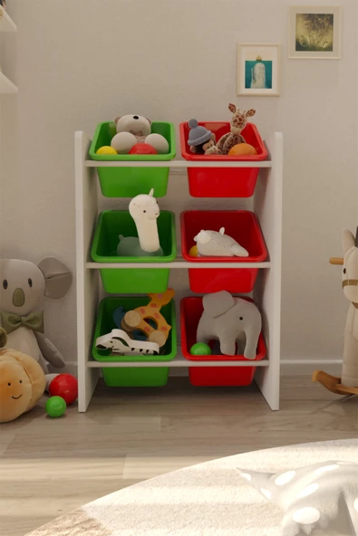 Flinder 6 Sepetli Yeşil ve Kırmızı Oyuncak Dolabı, Çok Amaçlı Dolap, Montessori Dolap FLN8002802SBD ürün görseli 1