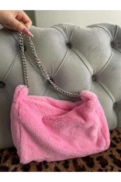 MUTE BAG Cind Pink Zincirli Baget / Şeker Pembe Zincirli El Ve Omuz Çantası (Boy:20 En:30) ürün görseli 1