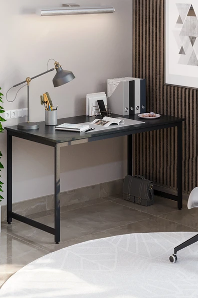 Flinder Siyah/Siyah 60 X 140 Cm, Ofis Masası, Çalışma Masası, Bilgisayar Masası, Yemek Masası, Metal Ayaklı FL-OFİS-SS-140 ürün görseli 1