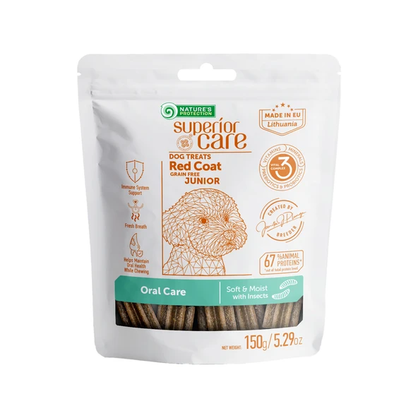 Nature’s Protection Superior Care Kızıl Tüylü Yavru Köpekler İçin Böcek Proteinli Diş Eti & Ağız Bakım Köpek Ödülü 150g ürün görseli 1
