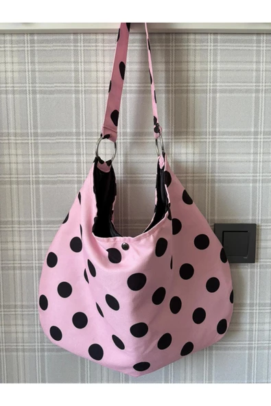 MUTE BAG Polka Bag Puantiye Çanta / Puantiyeli Omuz Çantası Baby Pink (28*49) ürün görseli 1